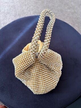 Gold Crystal-Embellished Evening Wristlet